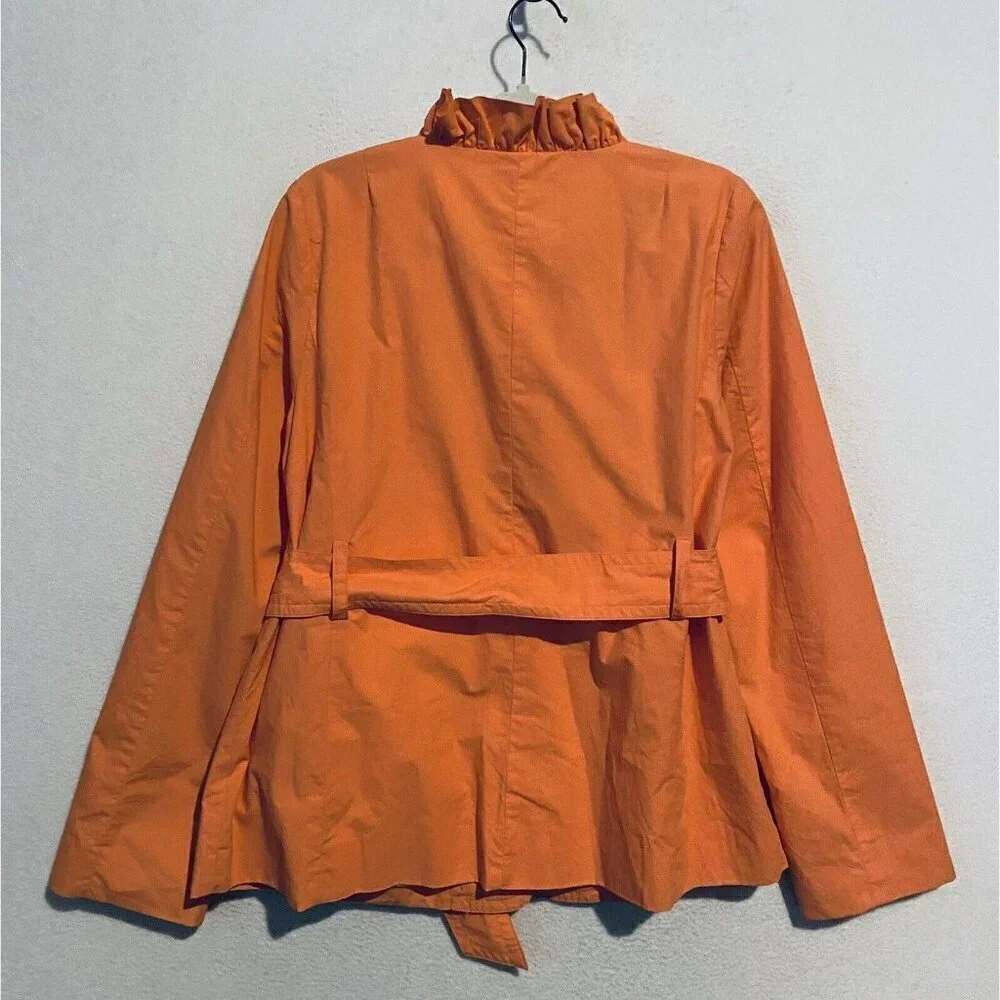 J Crew Coat Womens 12 Orange Frenchie Slicker Ruffle Belted Pockets Cottagecore